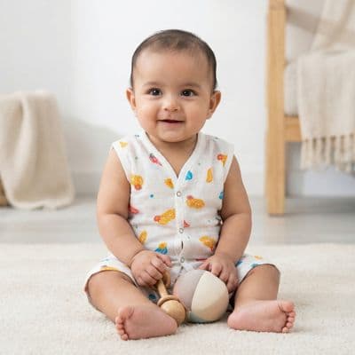 Muslin Co-ord Set - Colorful Leaf Scatter