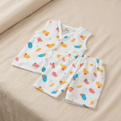 Muslin Co-ord Set - Colorful Leaf Scatter