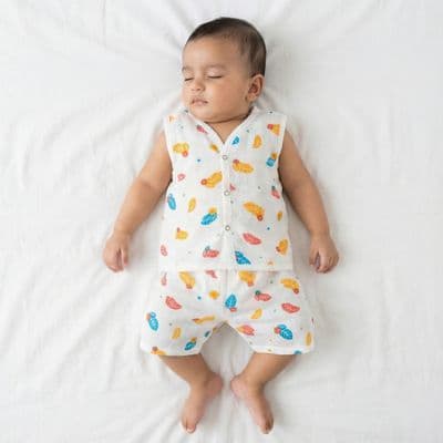 Muslin Co-ord Set - Colorful Leaf Scatter