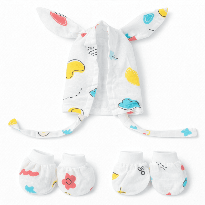 Cap + Mitten + Booty Set - Happy Clouds