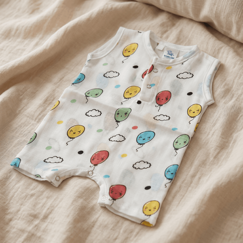 muslin romper balloon clouds