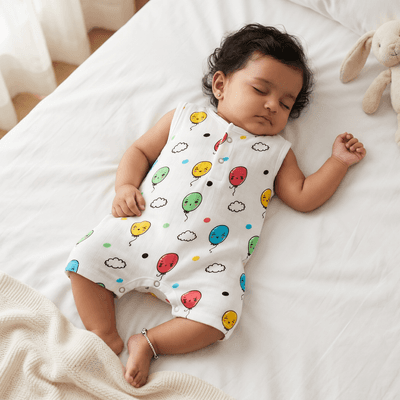 muslin romper balloon clouds