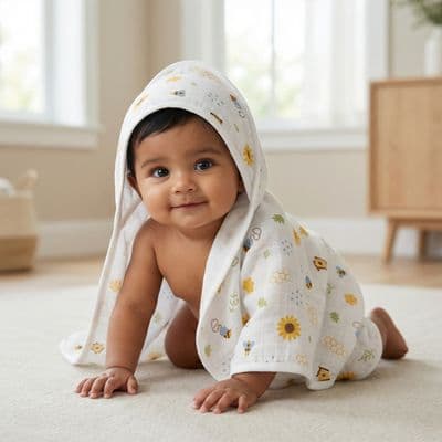 Muslin Hooded Bath Towel - Honey Bee Meadow