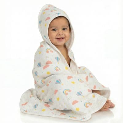 Muslin Hooded Bath Towel - Rainbow Sky Dreams