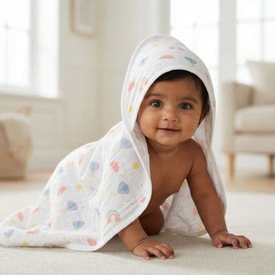 Muslin Hooded Bath Towel - Rainbow Sky Dreams