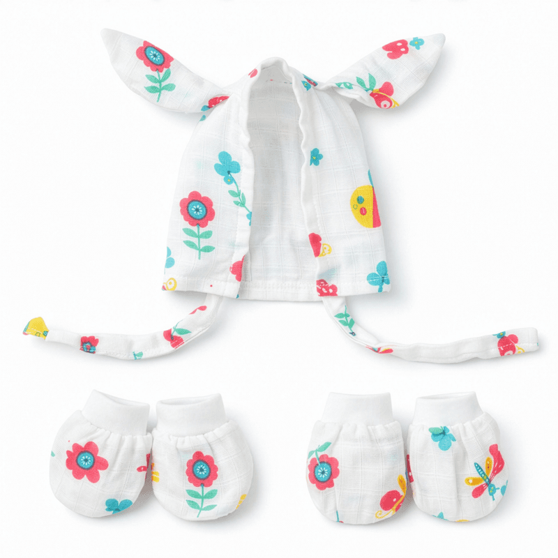 Cap + Mitten + Booty Set - Garden Bloom