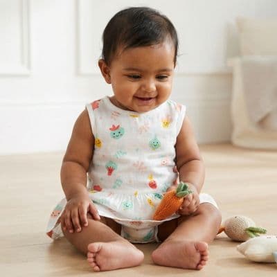 Muslin Button Frock - Happy Garden Faces