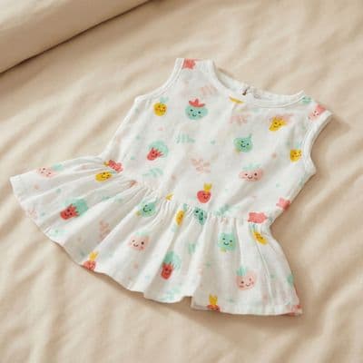 Muslin Button Frock - Happy Garden Faces