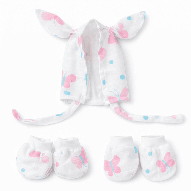 Cap + Mitten + Booty Set - Butterfly Meadow