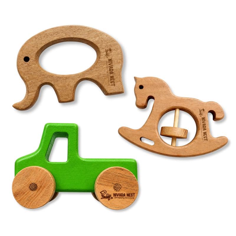 Wooden Elephant Teether Unicorn Rattle Racing Green Truck