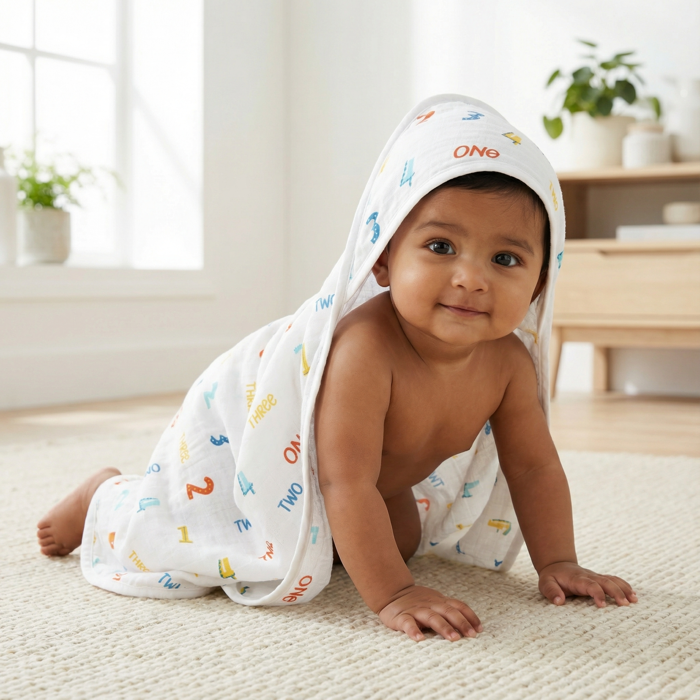 Muslin Hooded Bath Towel - Little Numbers Play - Image 6