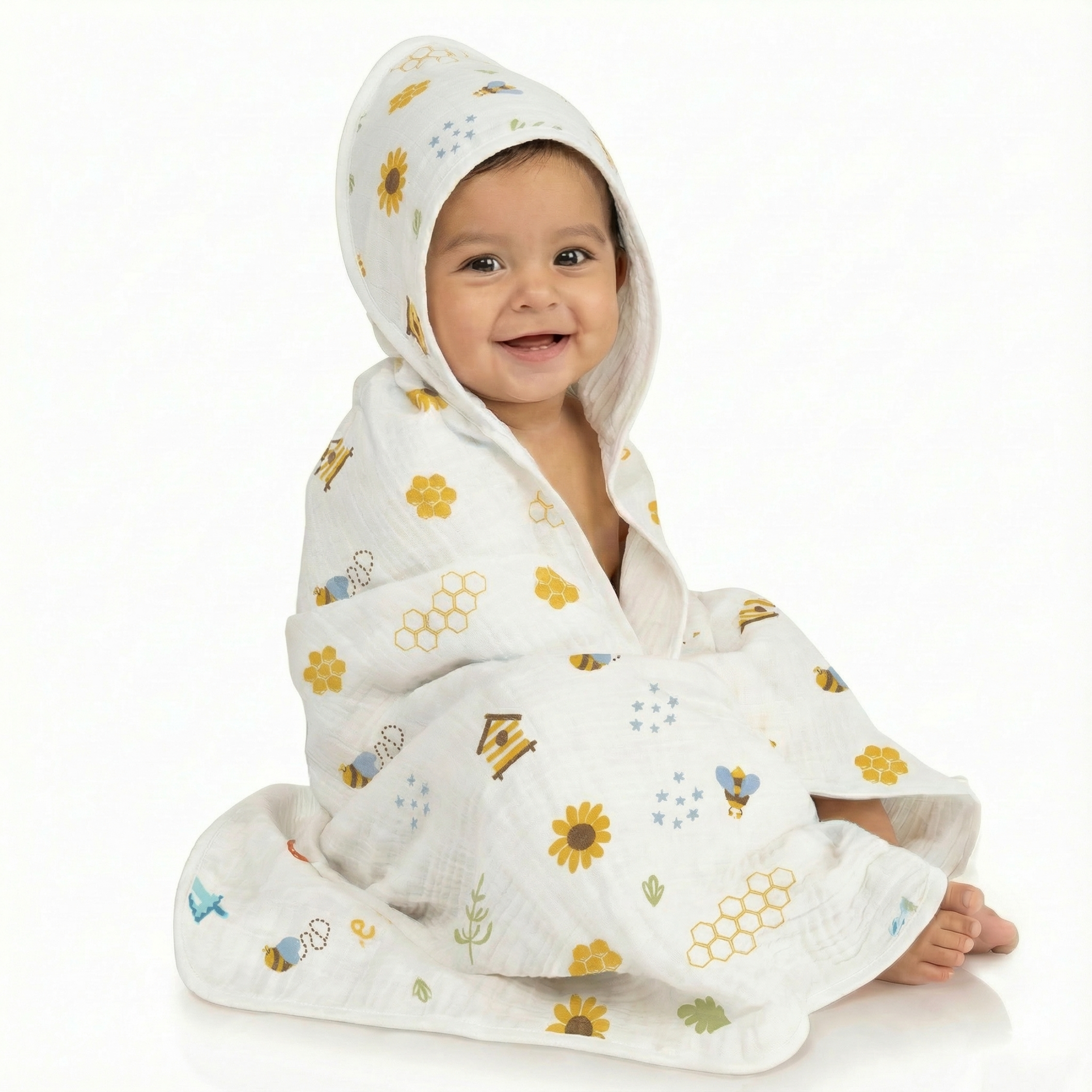 Muslin Hooded Bath Towel - Honey Bee Meadow - Image 3