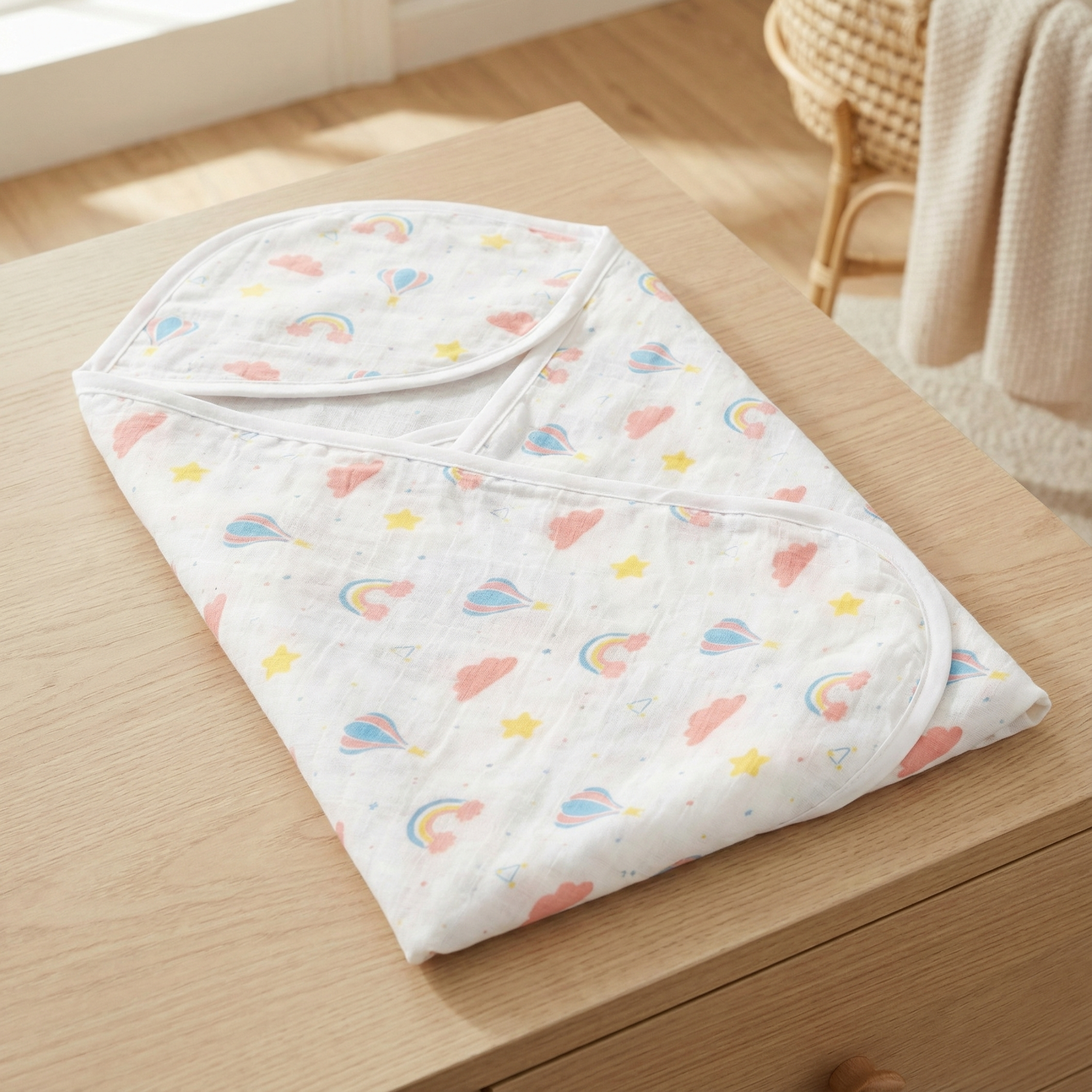 Muslin Hooded Bath Towel - Rainbow Sky Dreams - Image 5