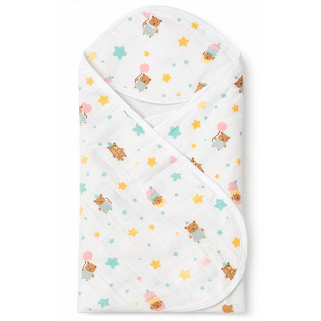 Muslin Hooded Bath Towel - Teddy Star Party