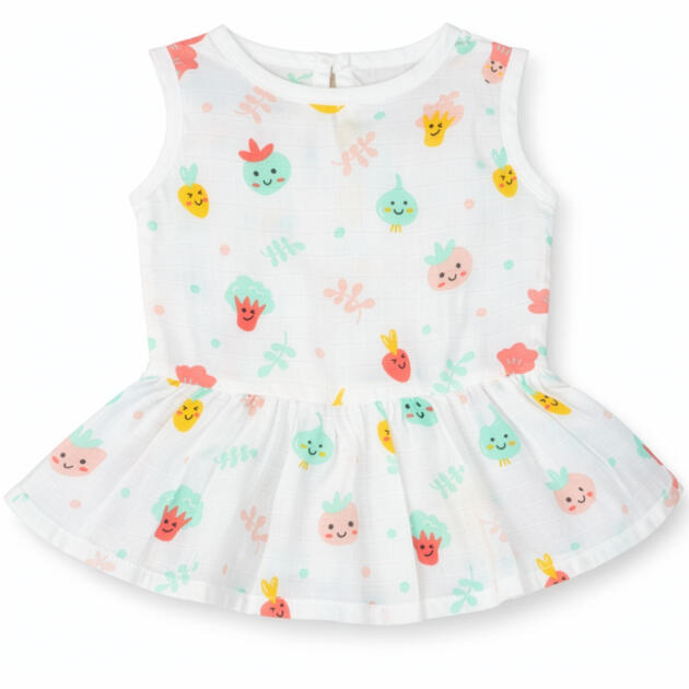 Muslin Button Frock - Happy Garden Faces